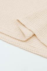 Apricot Leopard Print Patchwork Lantern Sleeve Waffle Knit Top