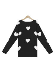 Black V Neck Heart Graphic Knit Sweater