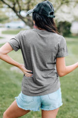 Gray LUCKY Clover Leopard Print Crewneck T Shirt