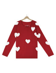 Red V Neck Heart Graphic Knit Sweater