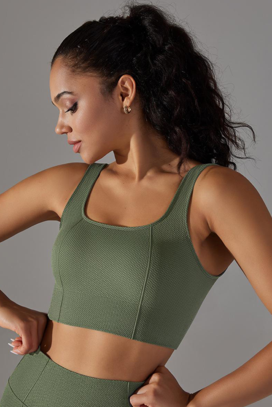 Moss Green Wide Strap Low Back Cut Cropped Active Top