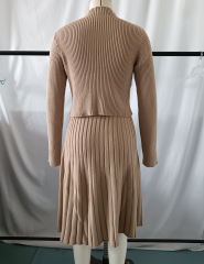 Khaki Knitted Sweater and A-line Skirt Set