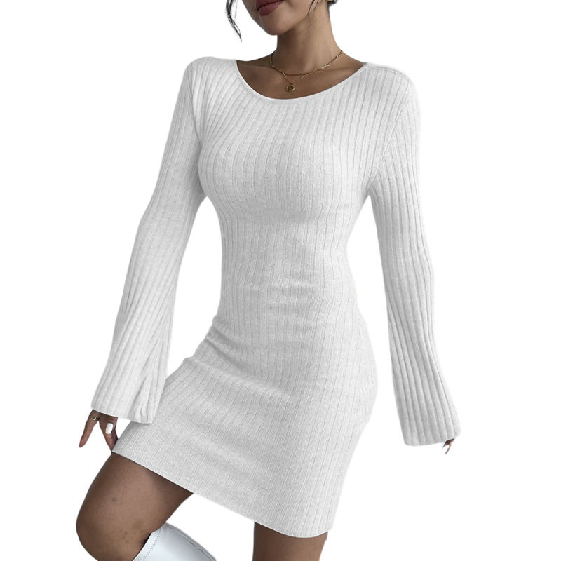 White Open Back Sim Fit Bell Sleeve Bodycon Dress