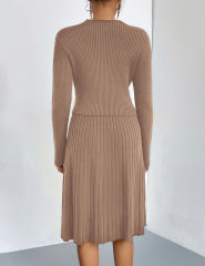 Khaki Knitted Sweater and A-line Skirt Set