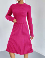 Rosy Knitted Sweater and A-line Skirt Set