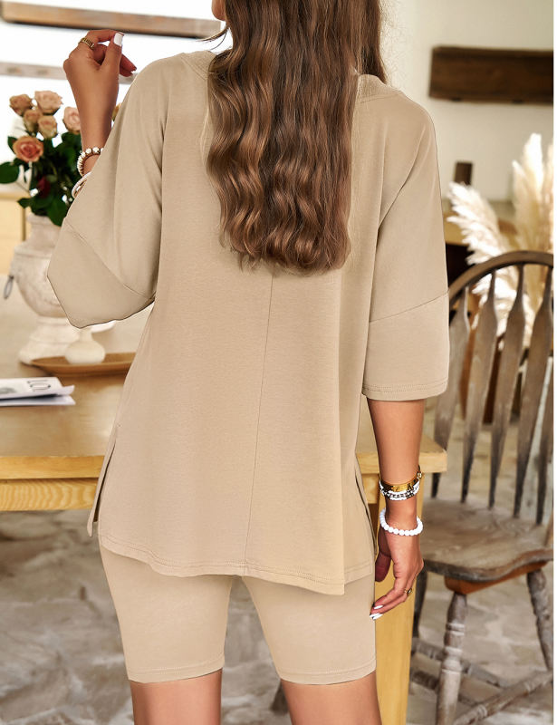 Apricot V Neck 1/2 Sleeve Top and Shorts Set