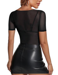 Black Spider Shape Rhinestones Short Sleeve Bodysuit