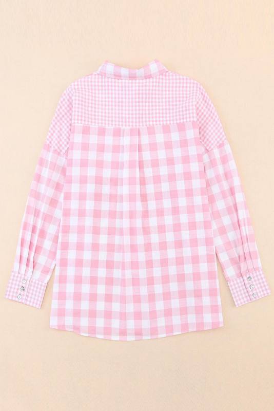 Pink Mix Checked Patchwork Long Sleeve Shirt