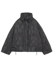Black Stand Collar Quilted Pocket Coat