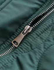 Green Stand Collar Quilted Pocket Coat