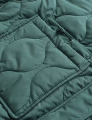 Green Stand Collar Quilted Pocket Coat