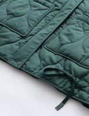 Green Stand Collar Quilted Pocket Coat