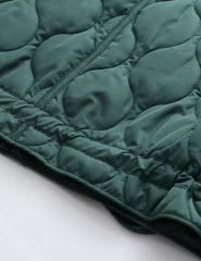 Green Stand Collar Quilted Pocket Coat