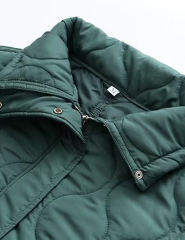 Green Stand Collar Quilted Pocket Coat