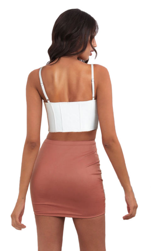 Pink Solid Color Front Twist Bodycon Mini Skirt TQH830168-10