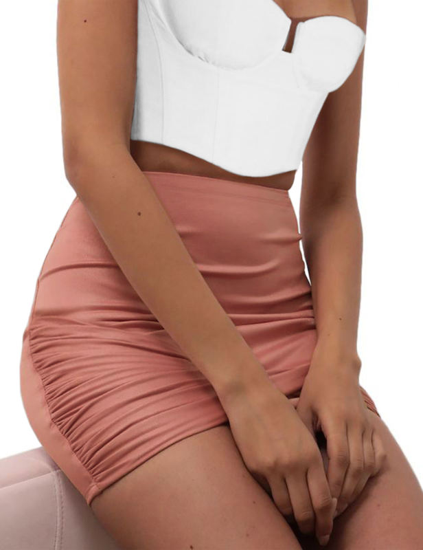 Pink Solid Color Front Twist Bodycon Mini Skirt TQH830168-10