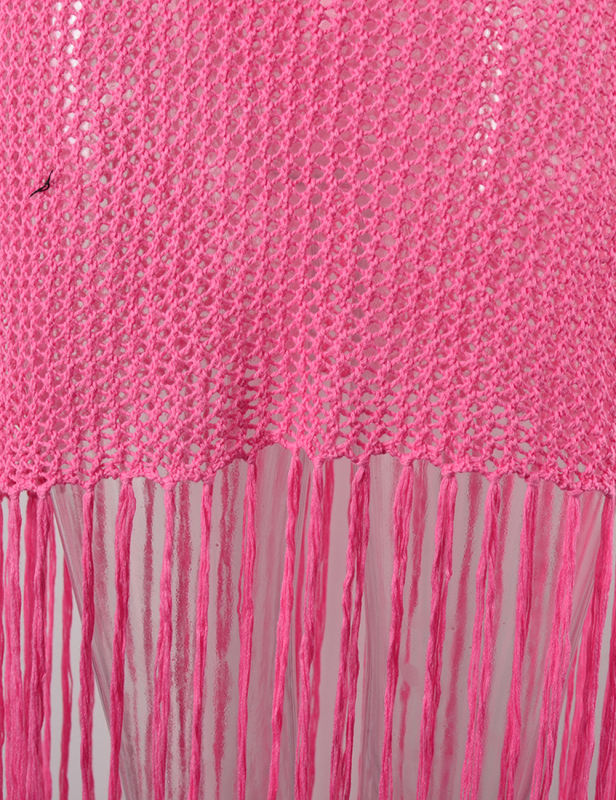 Rosy Fringe Hollow-out Crochet Knit Beach Cover