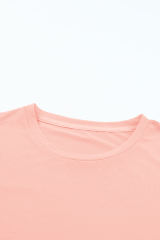 Pink Casual Plain Crew Neck Tee