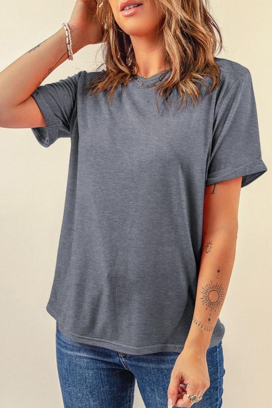 Gray Casual Plain Crew Neck Tee