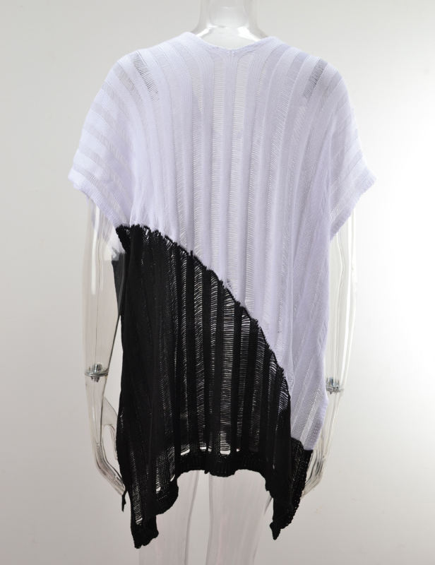 White Color Block Hollow-out Beach Cover Ups