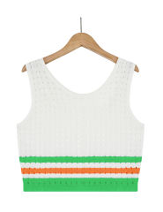 Green Striped Sleeveless Crop and Split Skirt Set