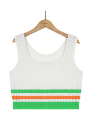 Green Striped Sleeveless Crop and Split Skirt Set