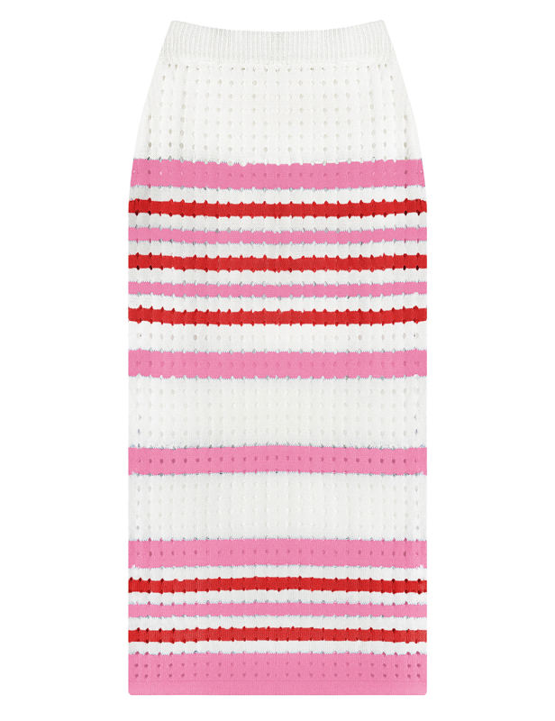 Pink Striped Sleeveless Crop and Split Skirt Set
