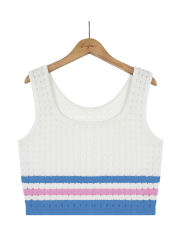 Blue Striped Sleeveless Crop and Split Skirt Set