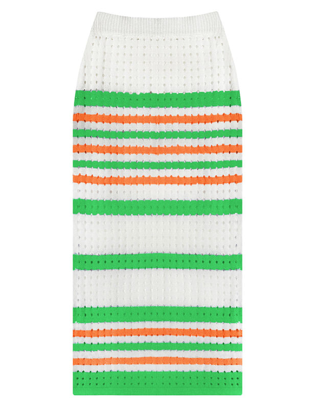 Green Striped Sleeveless Crop and Split Skirt Set