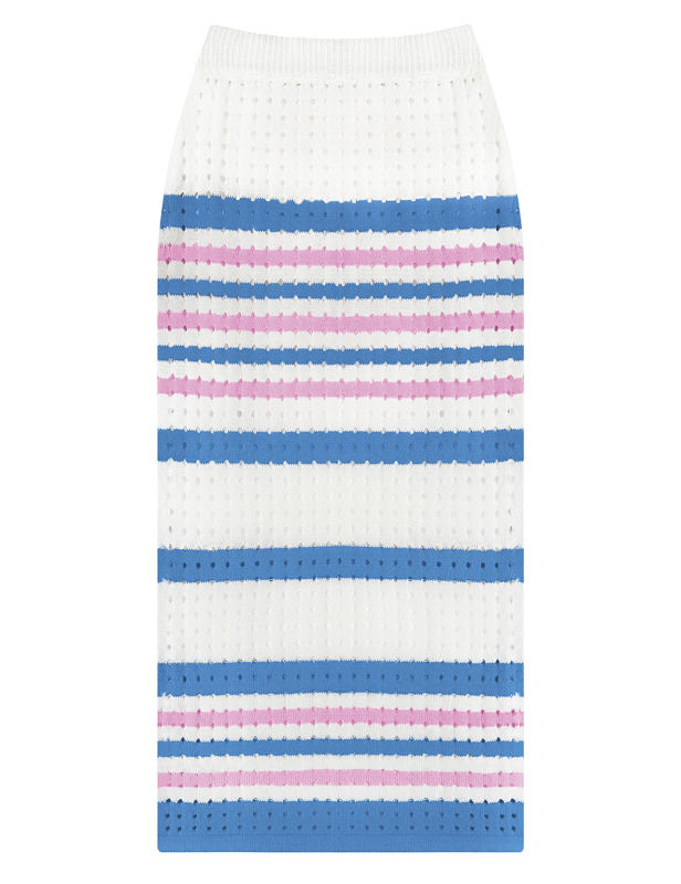 Blue Striped Sleeveless Crop and Split Skirt Set