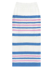 Blue Striped Sleeveless Crop and Split Skirt Set