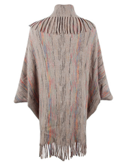 Khaki Striped Tassel Shawl Knitted Cape Jacket