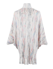 Apricot Striped Tassel Shawl Knitted Cape Jacket
