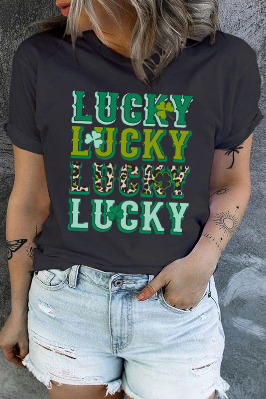 Black Plus Multi LUCKY Graphic St. Patricks Clover T-shirt