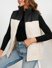 Black White Full Zip Sleeveless Vest Jacket