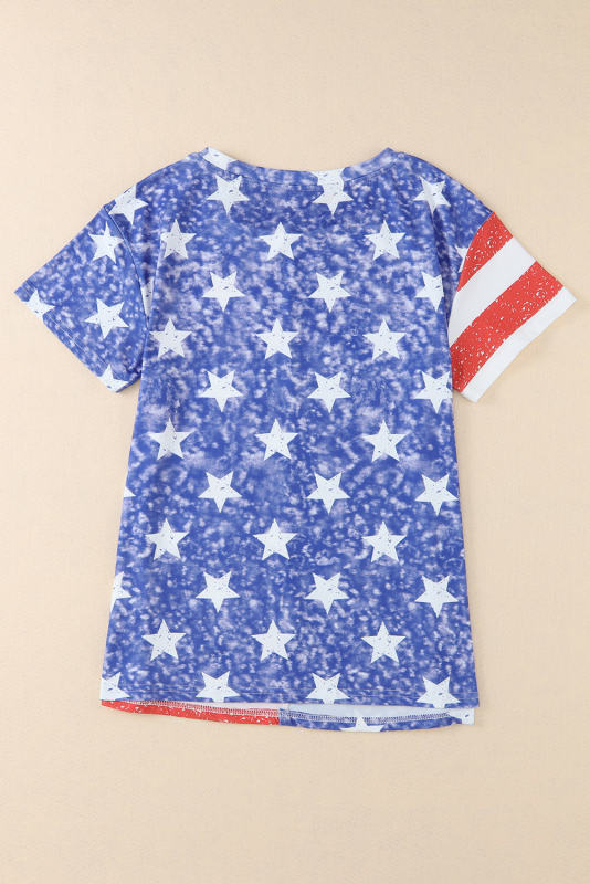Stripe American Flag Print Distressed Crew Neck T Shirt