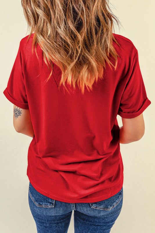 Red Cute Bow Knot Print Crew Neck T Shirt