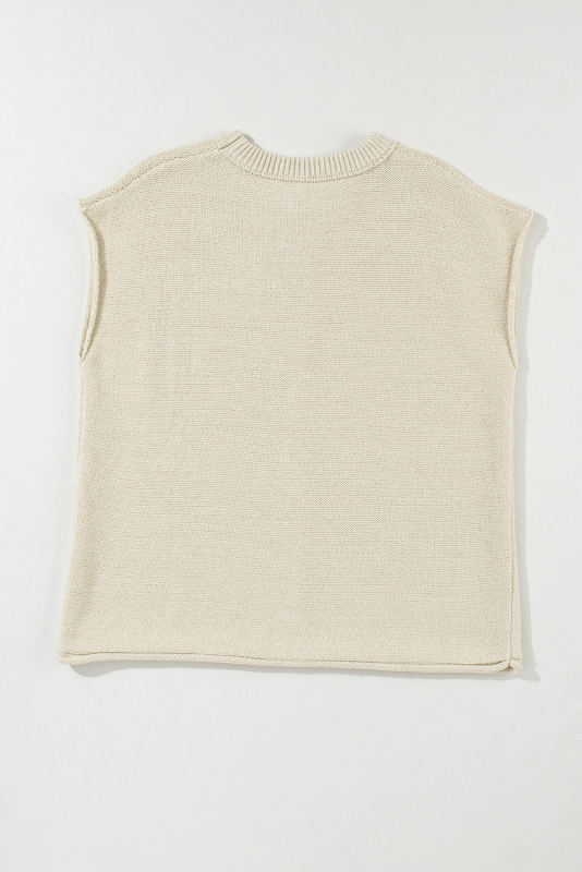 Oatmeal Solid Color Cap Sleeve Knitted Sweater