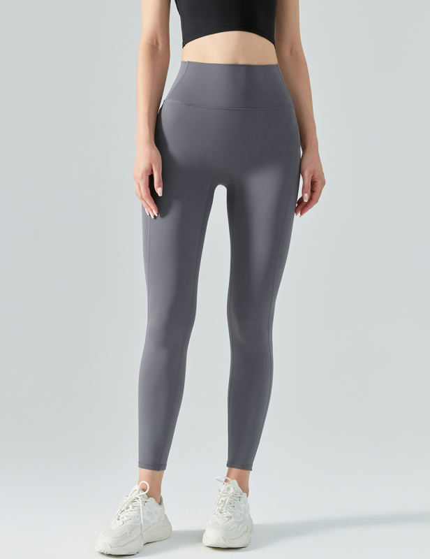 Gray Solid Color Butt Lifting Fitness Legging