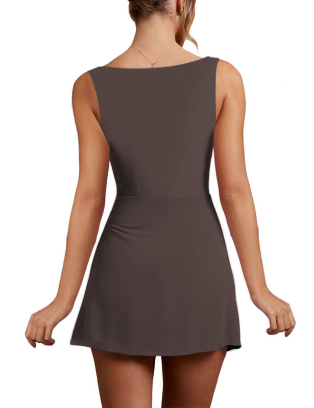 Gray Sleeveless Side Split Pleated Mini Dress