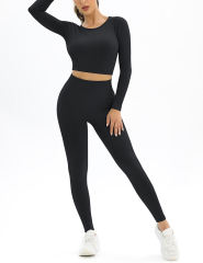 Black Open Back Long Sleeve Top and Yoga Legging Sports Set