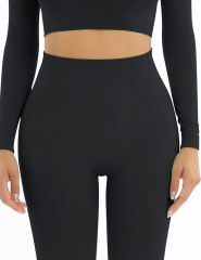 Black Open Back Long Sleeve Top and Yoga Legging Sports Set