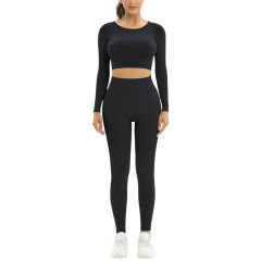 Black Open Back Long Sleeve Top and Yoga Legging Sports Set
