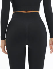 Black Open Back Long Sleeve Top and Yoga Legging Sports Set