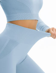 Light Blue Open Back Long Sleeve Top and Yoga Legging Sports Set
