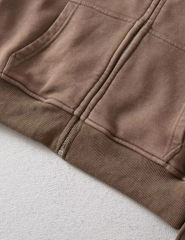 Coffee Zipper Front Crop Hoodie Jacket