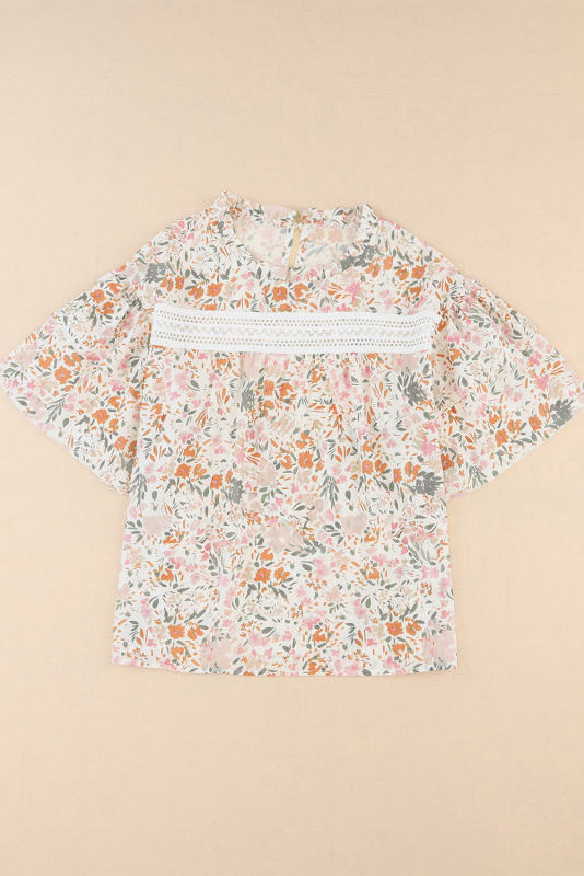 Multicolor Floral Print Wide Ruffle Sleeves Blouse