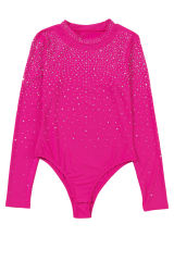 Rose Rhinestone Mesh Long Sleeve Bodysuit LC6421593-P6