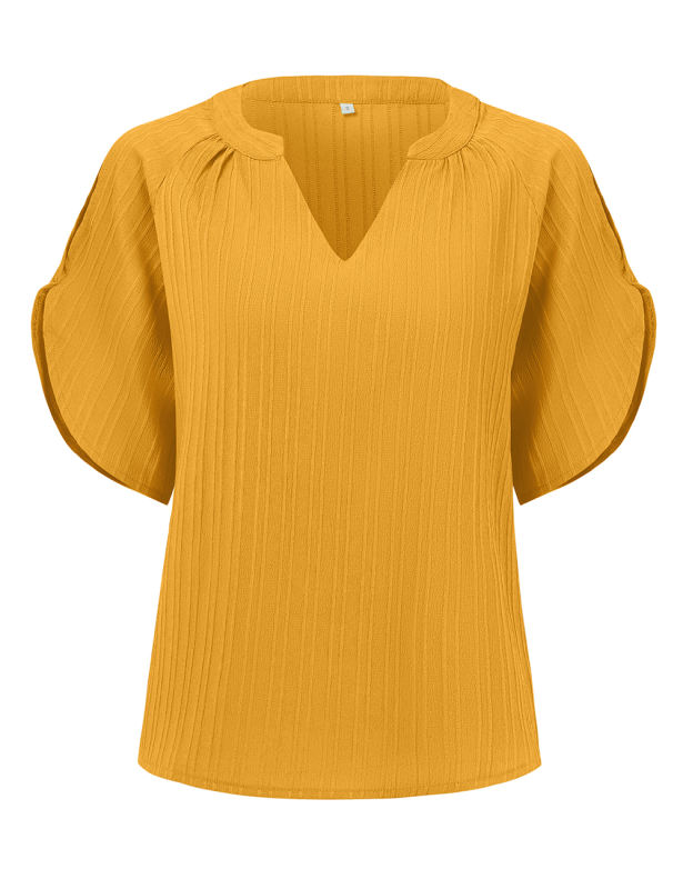 Yellow Solid Color V-Neckline Textured Blouse