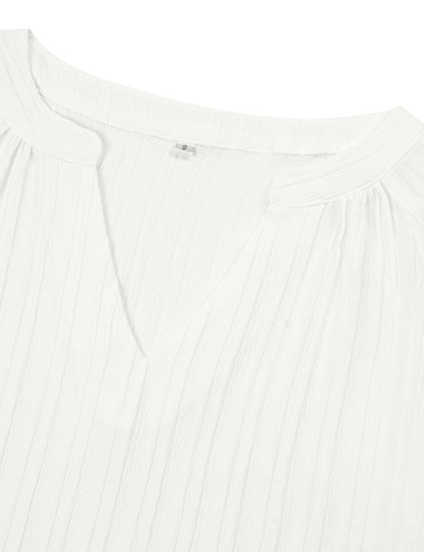 White Solid Color V-Neckline Textured Blouse